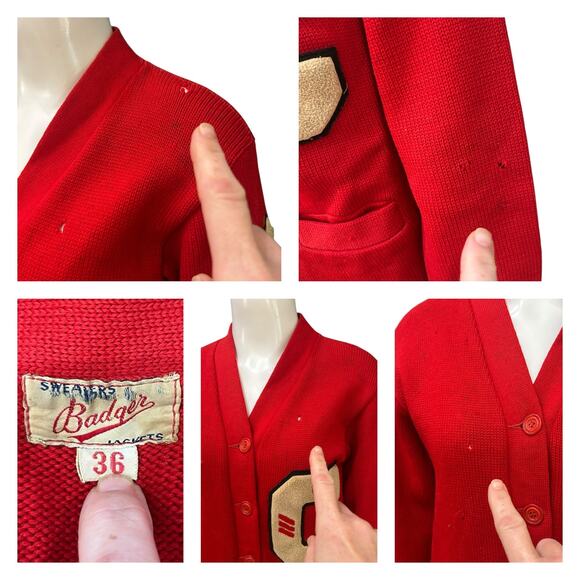 Vintage 1960s Red Wool Letterman Varsity Cardigan Sweater – Women’s Small - - Picture 4 of 4
